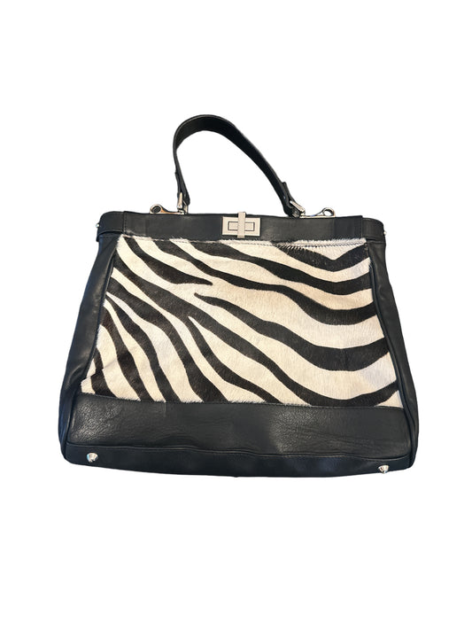CARBOTTI Black Leather Zebra Handbag