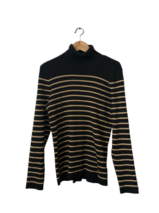 RALPH LAUREN Black Gold Stripe Turtleneck Sweater