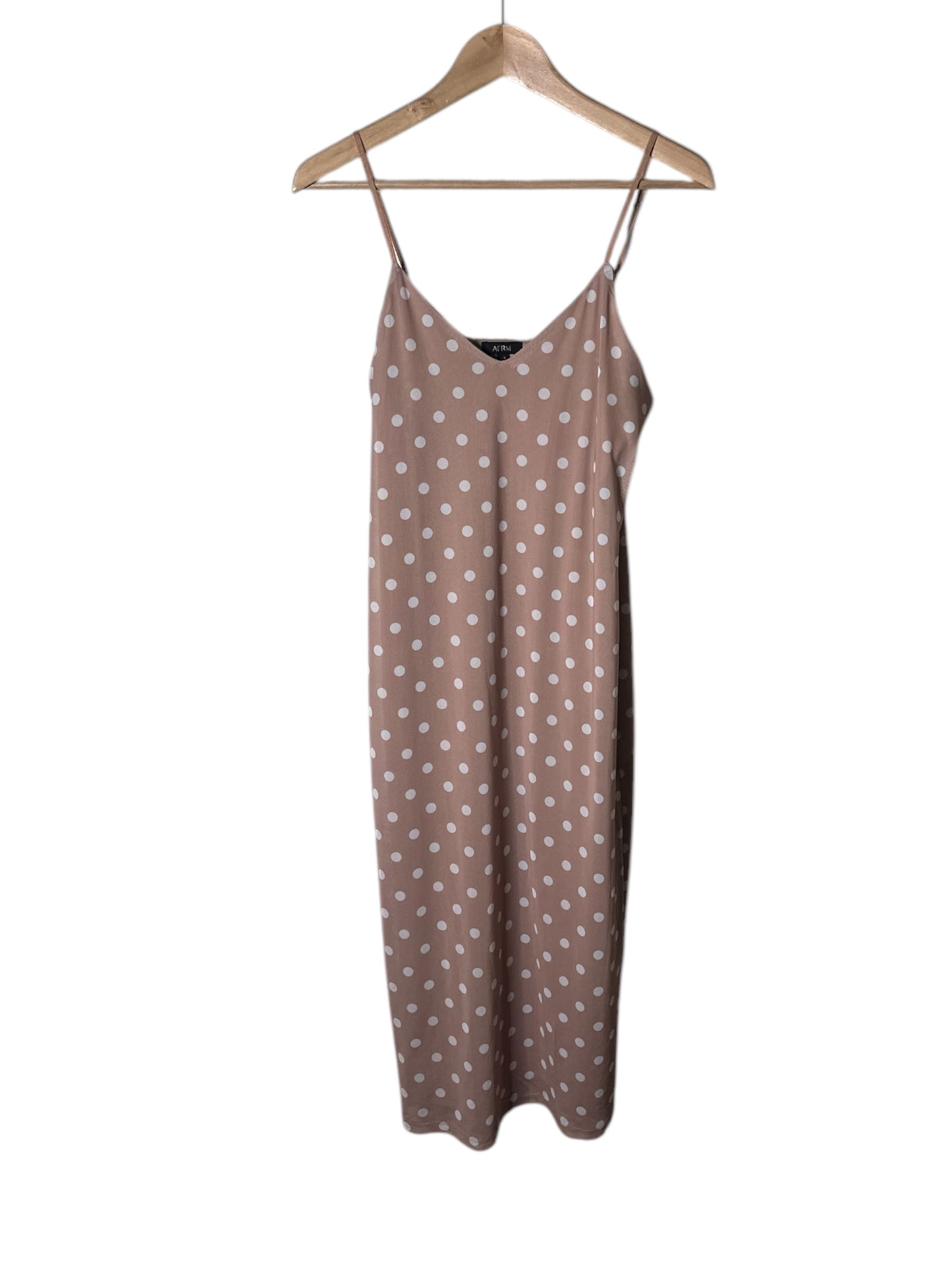 AFRM Tan Polka Dot Mesh Midi Dress