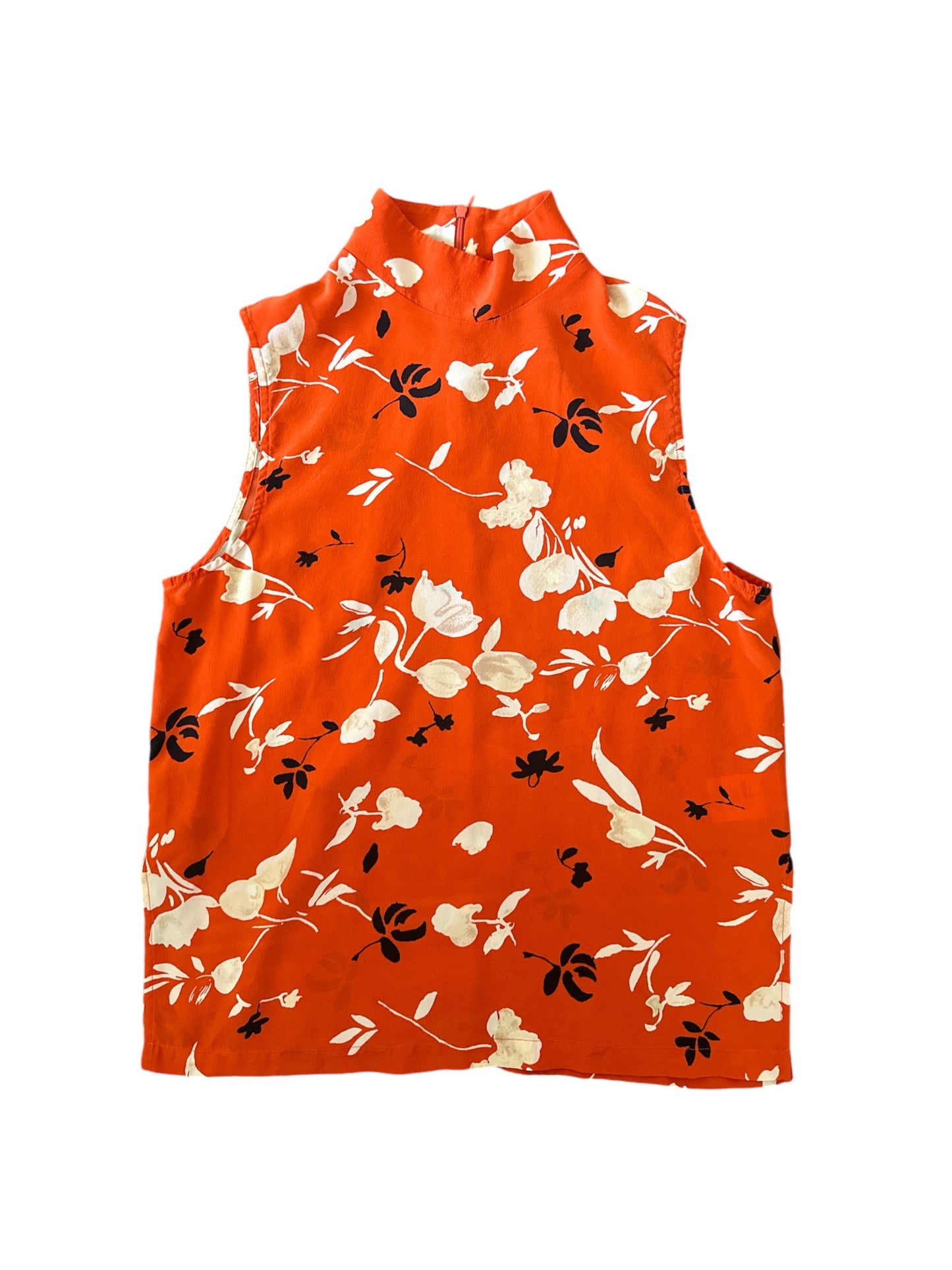 GANNI Orange Floral Sachi Silk Sleeveless Blouse