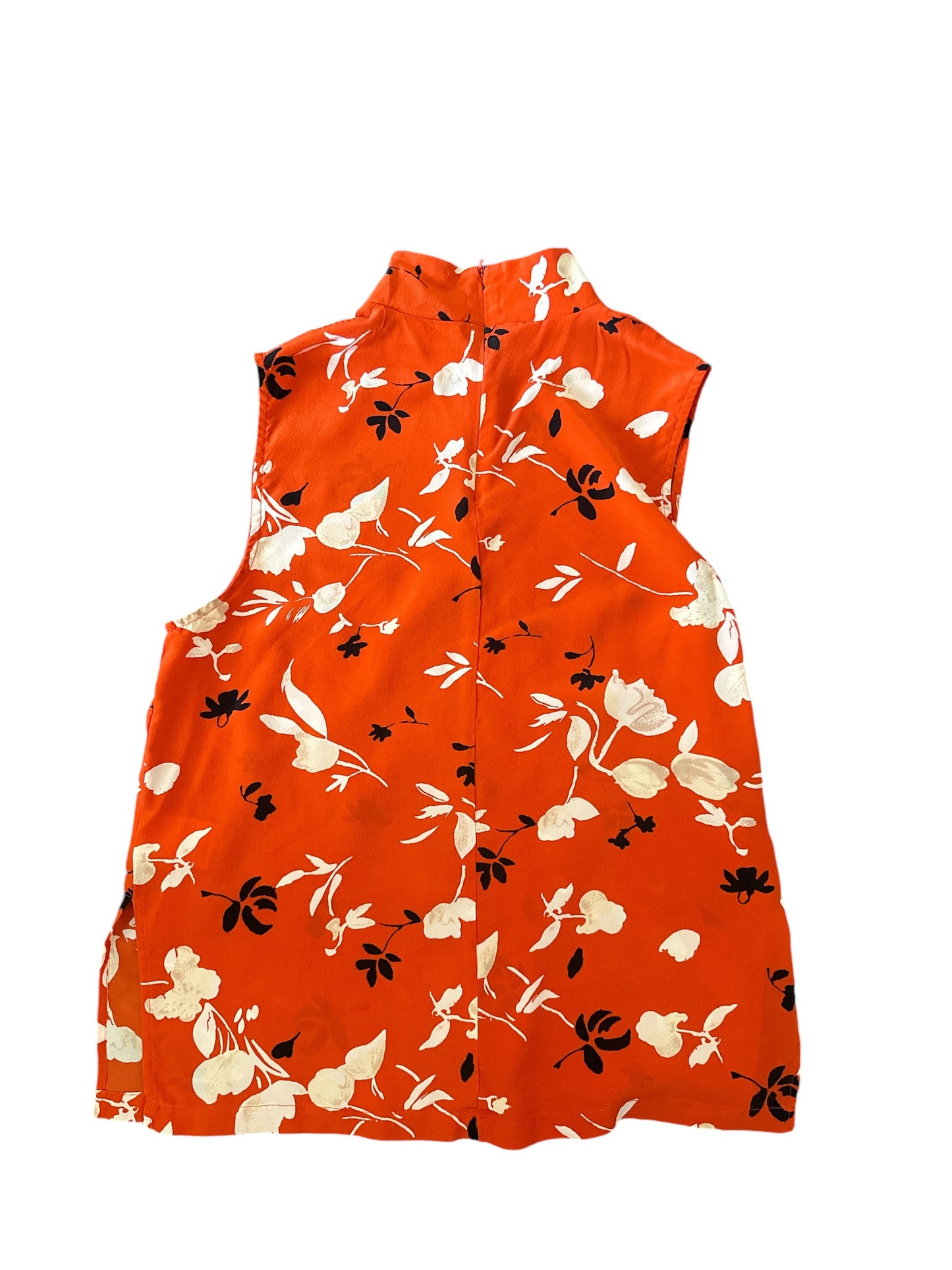 GANNI Orange Floral Sachi Silk Sleeveless Blouse