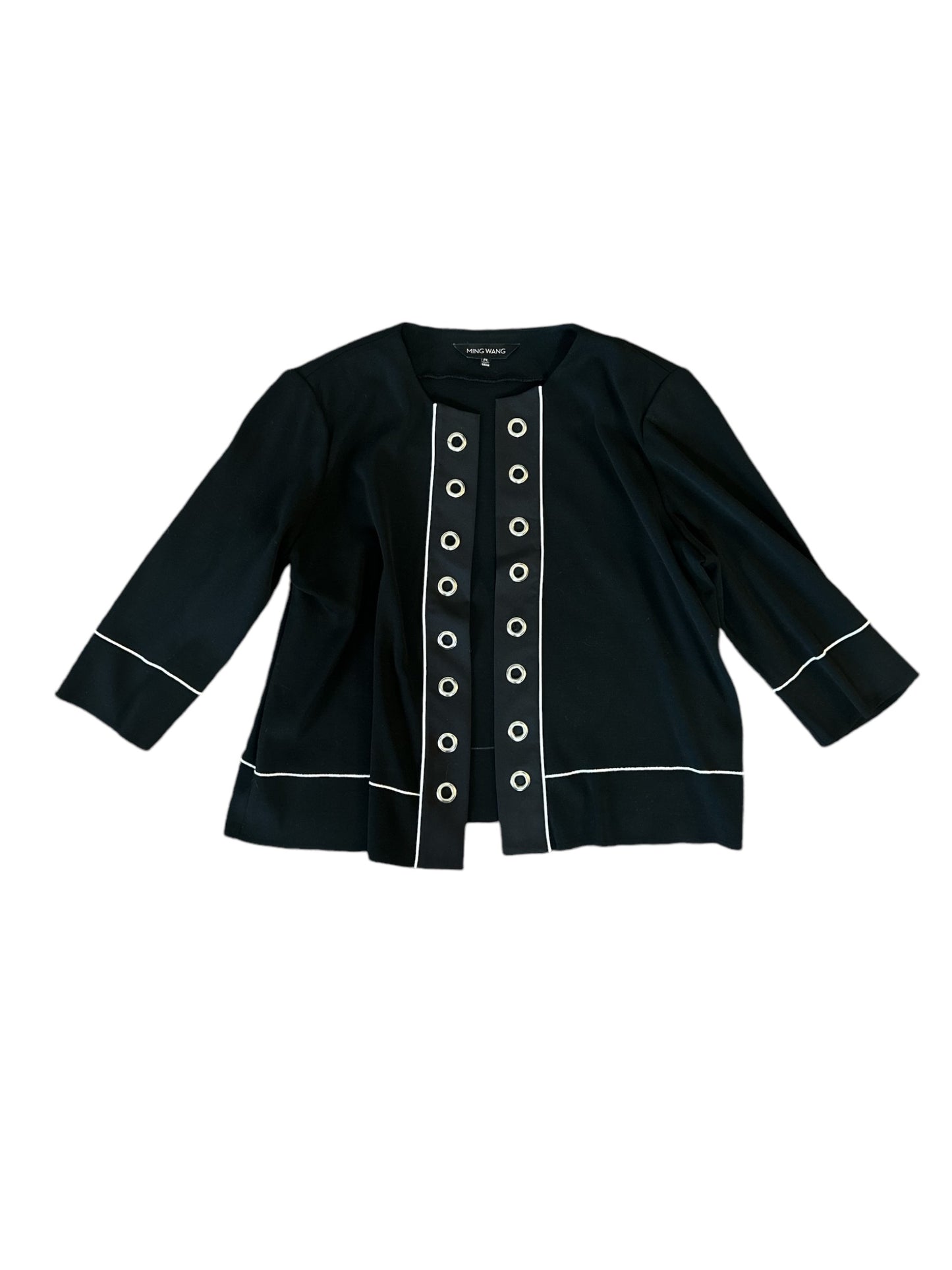 MING WANG Black Open Front Grommet Knit Cardigan Jacket