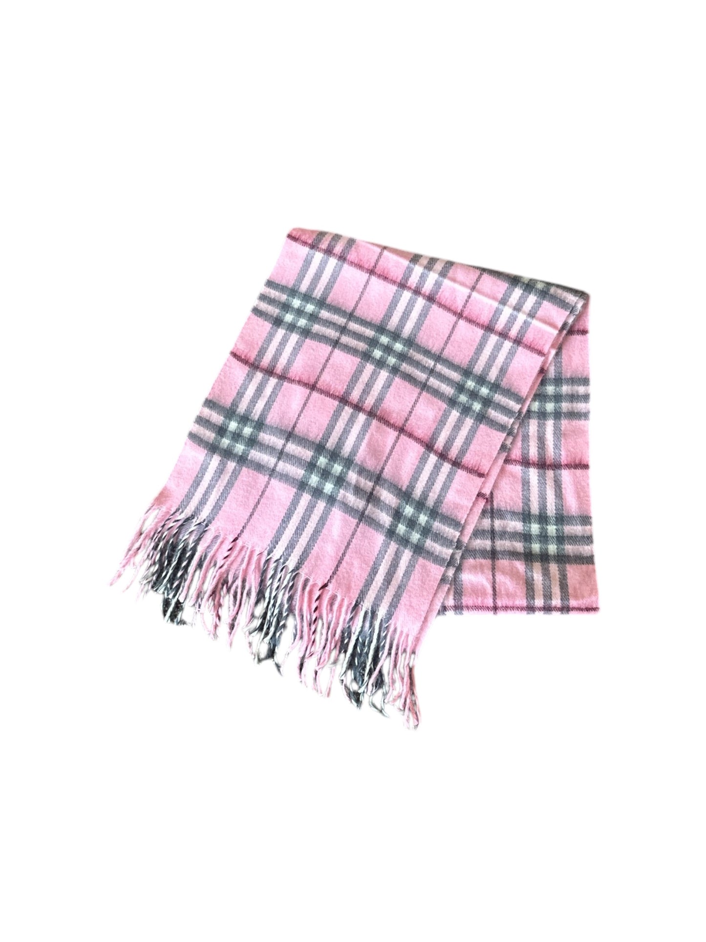 Cashmere Pink Plaid Fringe Knit Scarf