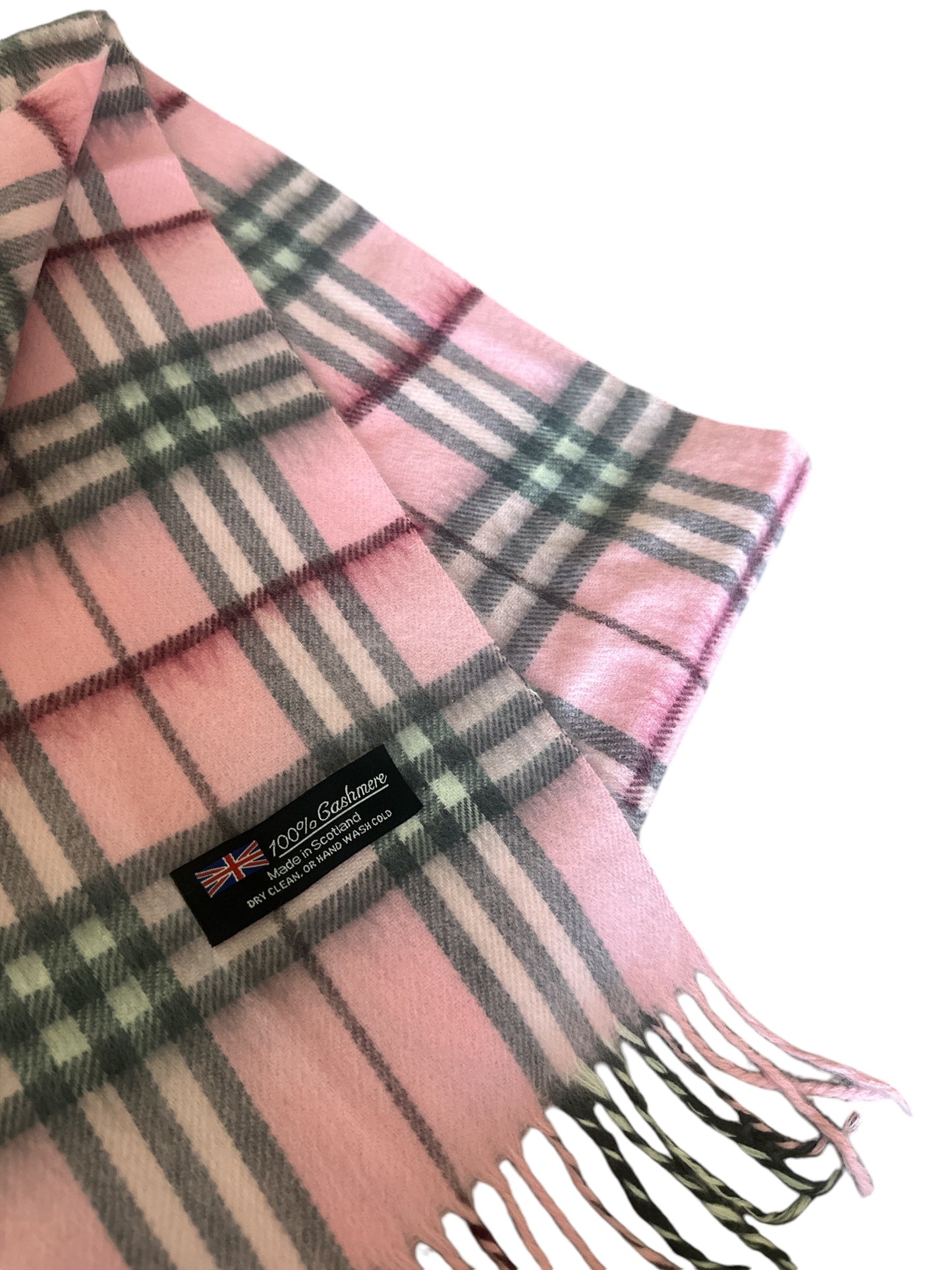 Cashmere Pink Plaid Fringe Knit Scarf