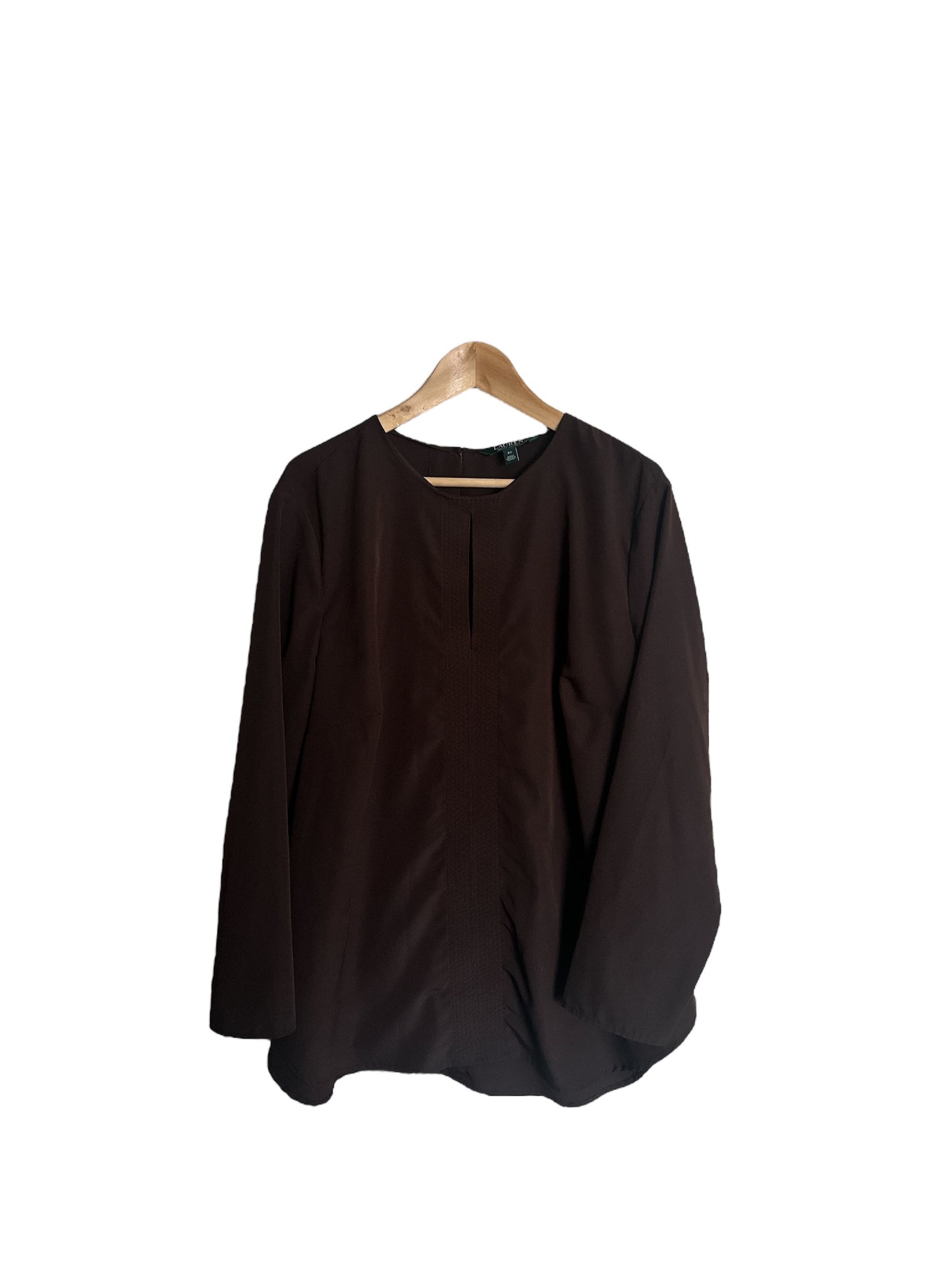 RALPH LAUREN Brown Keyhole Long Sleeve Blouse