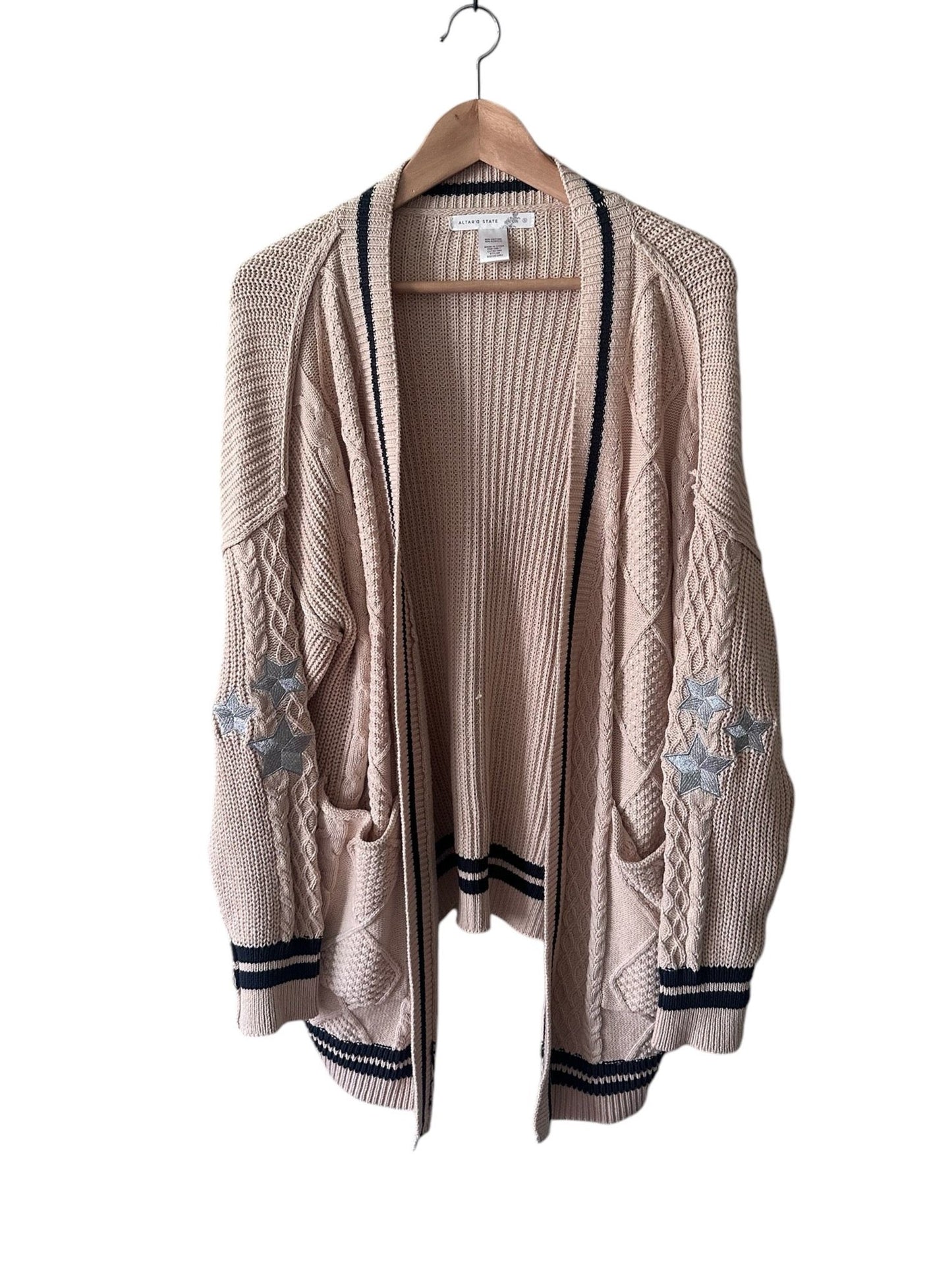 ALTAR'D STATE Cream Star Elbow Cable Cardigan Sweater