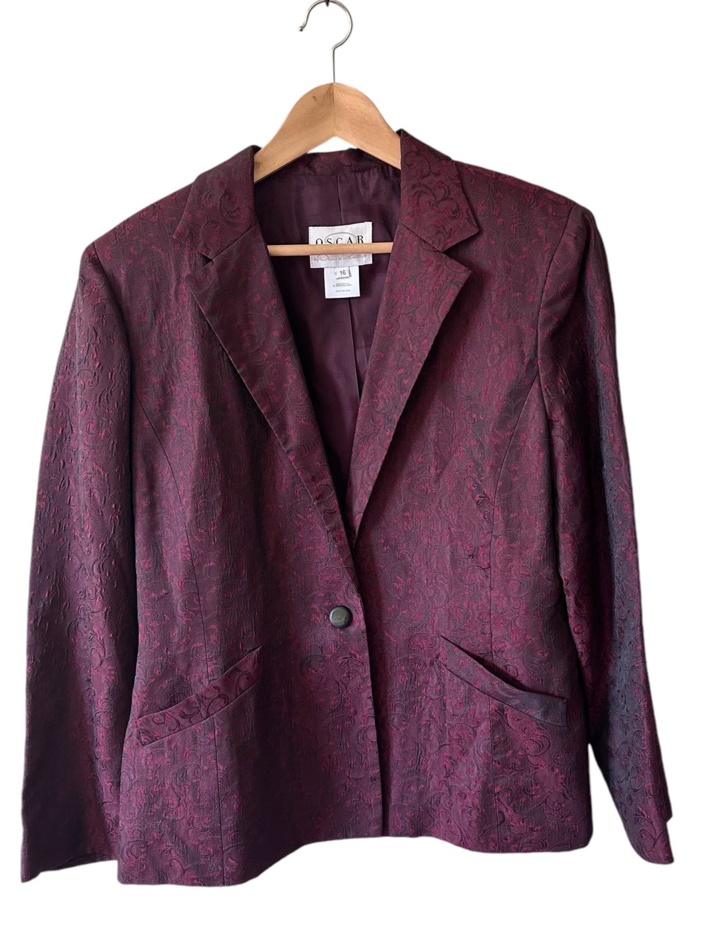 OSCAR DE LA RENTA Burgundy Jacquard Blazer