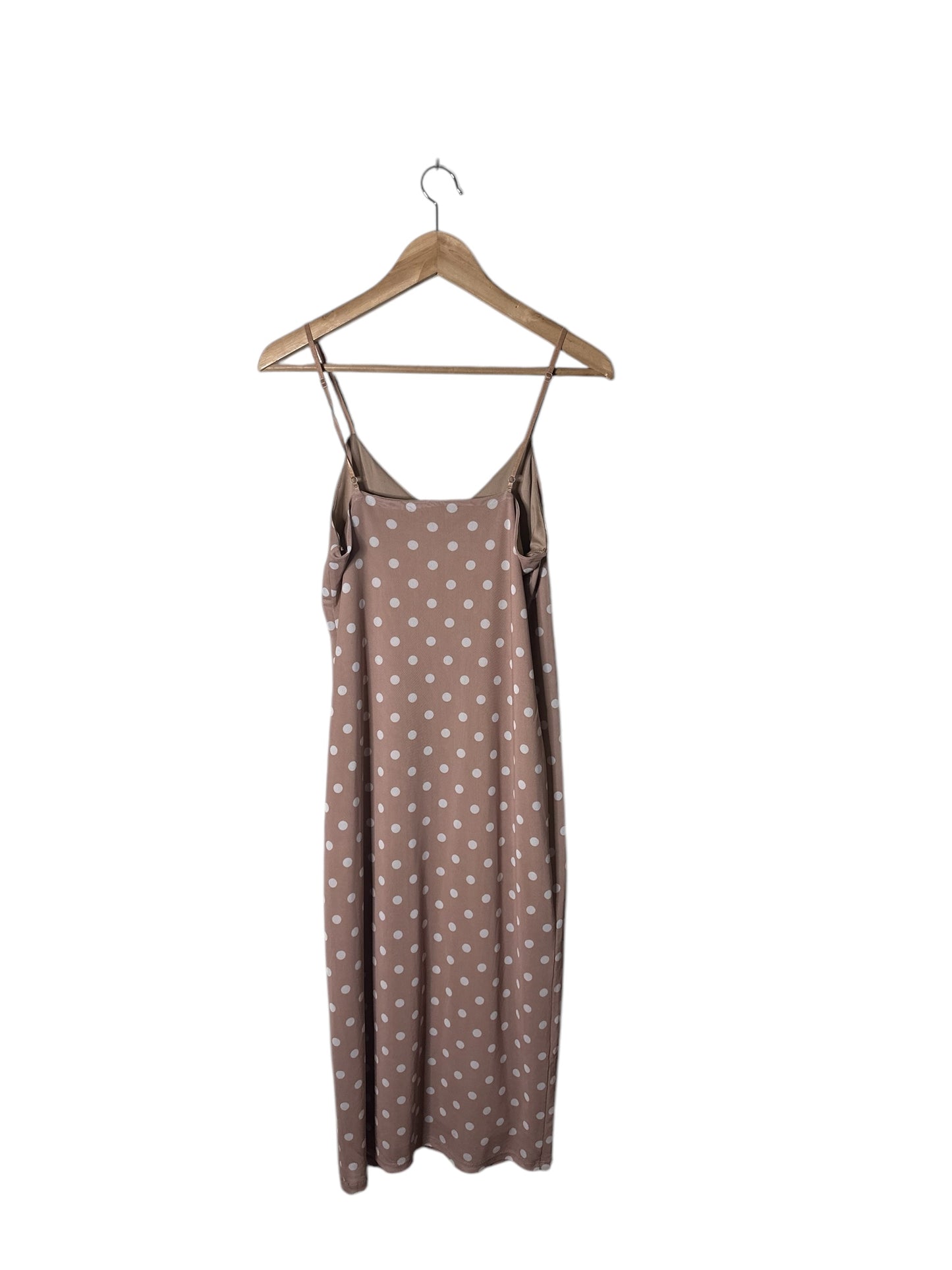 AFRM Tan Polka Dot Mesh Midi Dress