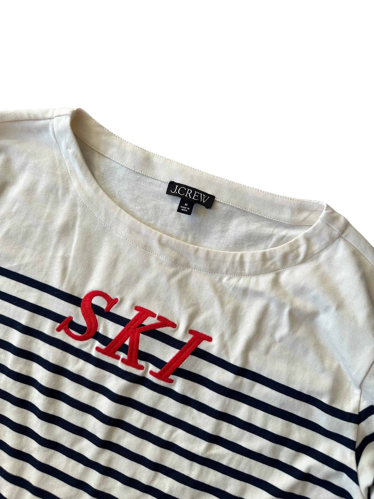 J. CREW Embroidered Long Sleeve Ski Striped Tee