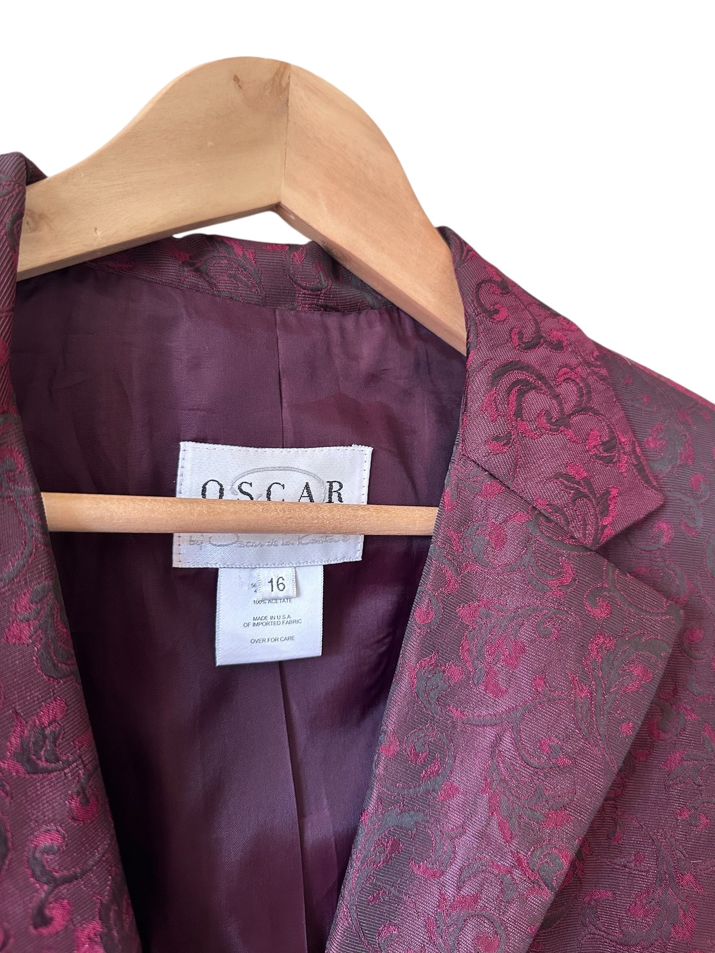 OSCAR DE LA RENTA Burgundy Jacquard Blazer