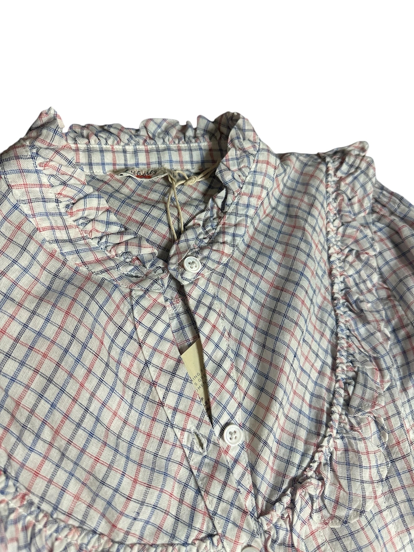 FAHERTY Check Ruffle Blouse