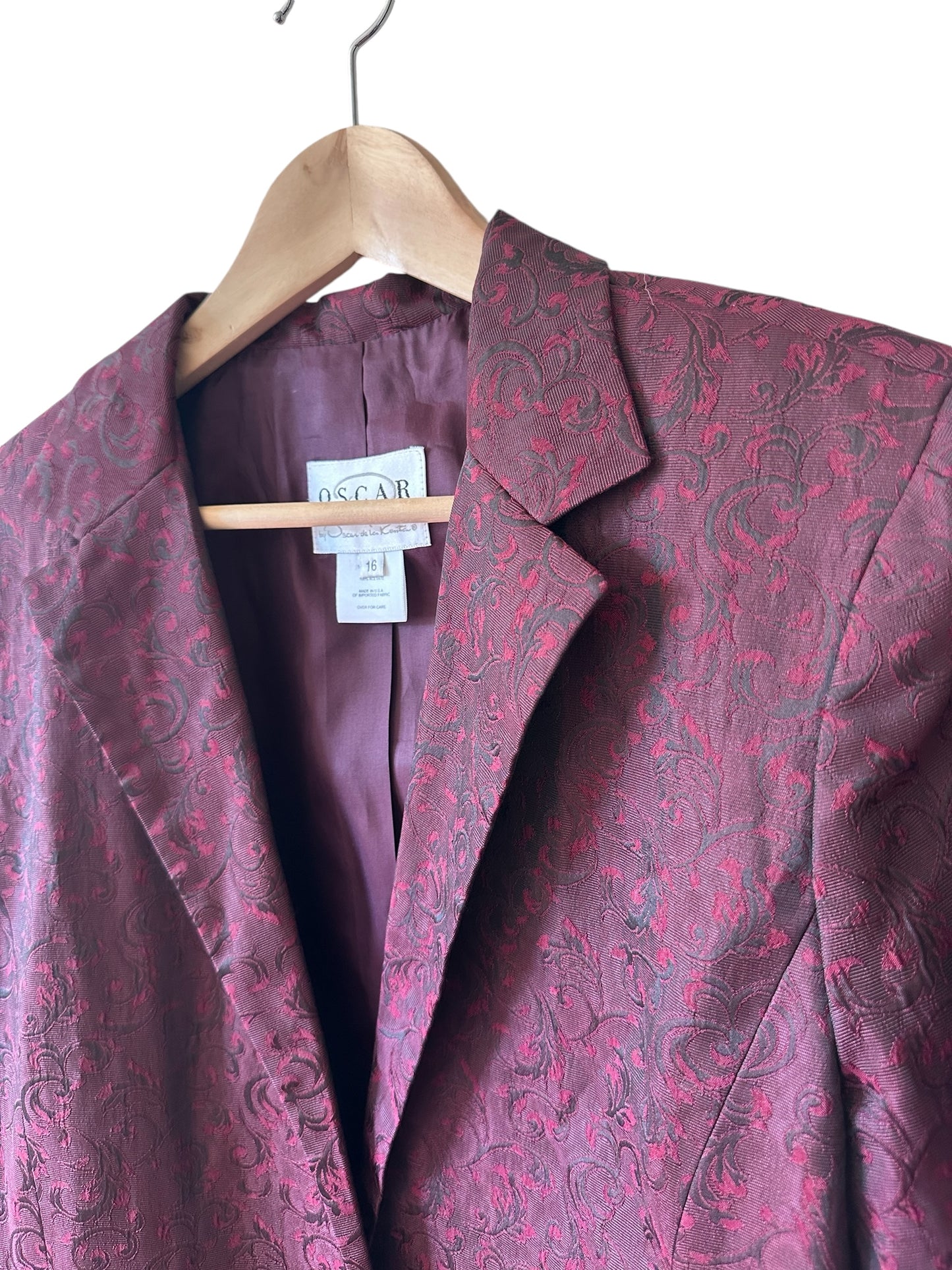 OSCAR DE LA RENTA Burgundy Jacquard Blazer