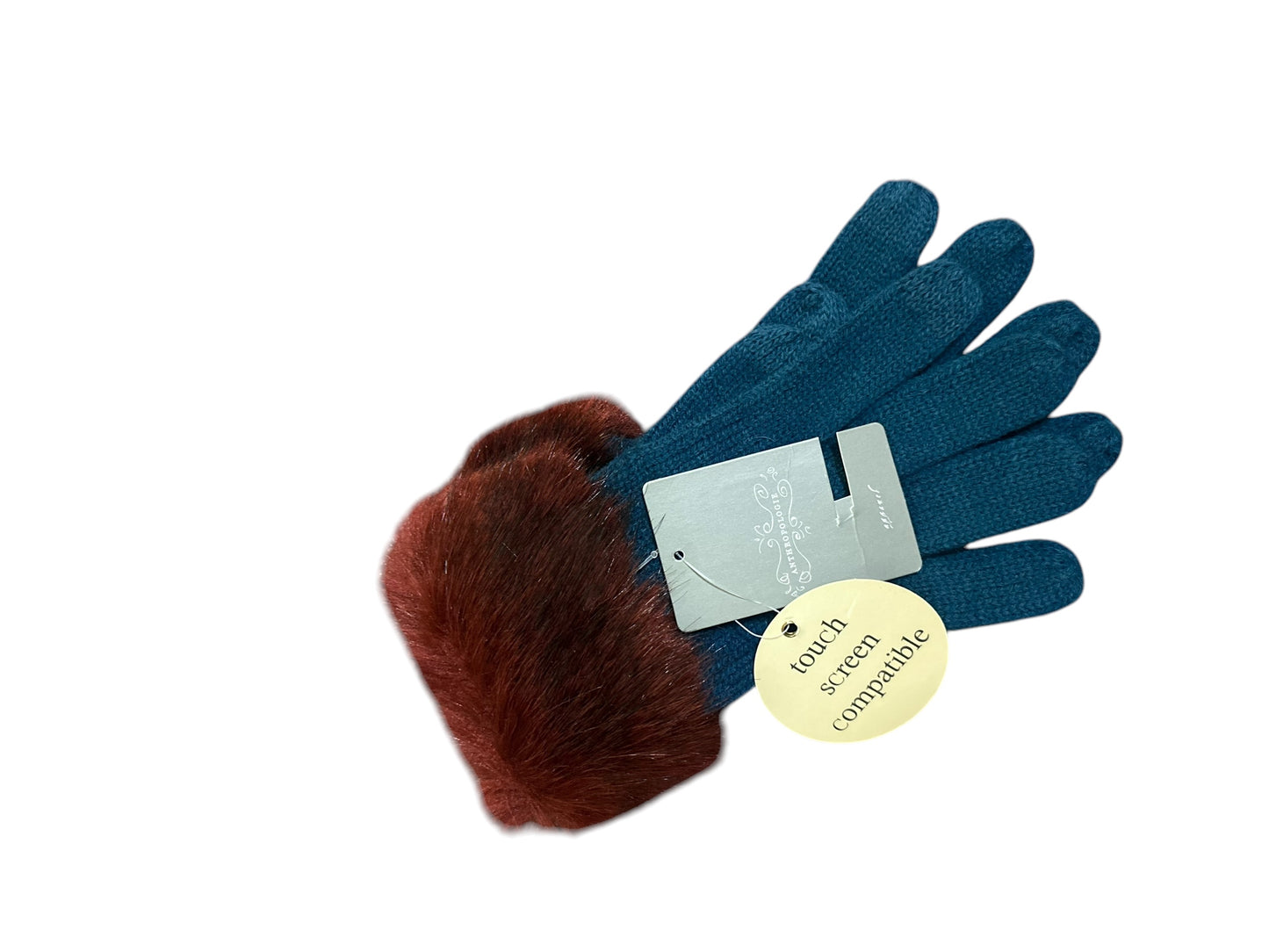 ANTHROPOLOGIE Blue Faux Fur Knit Gloves