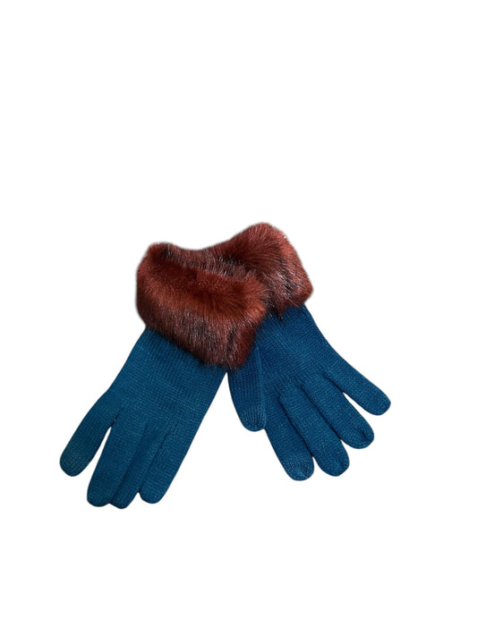 ANTHROPOLOGIE Blue Faux Fur Knit Gloves