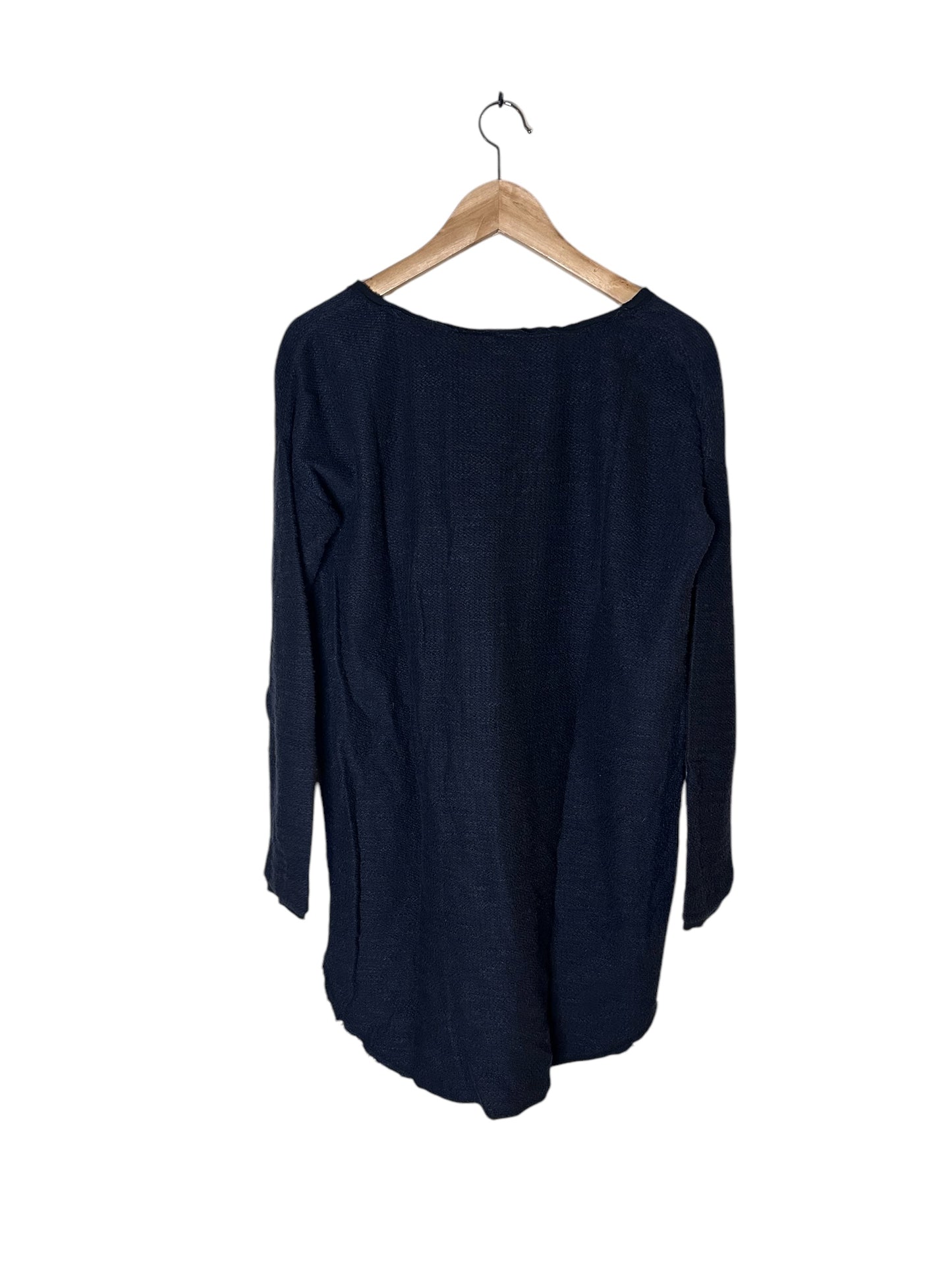 FREE PEOPLE Navy Sequin Striped V-Neck Oversized Sweater