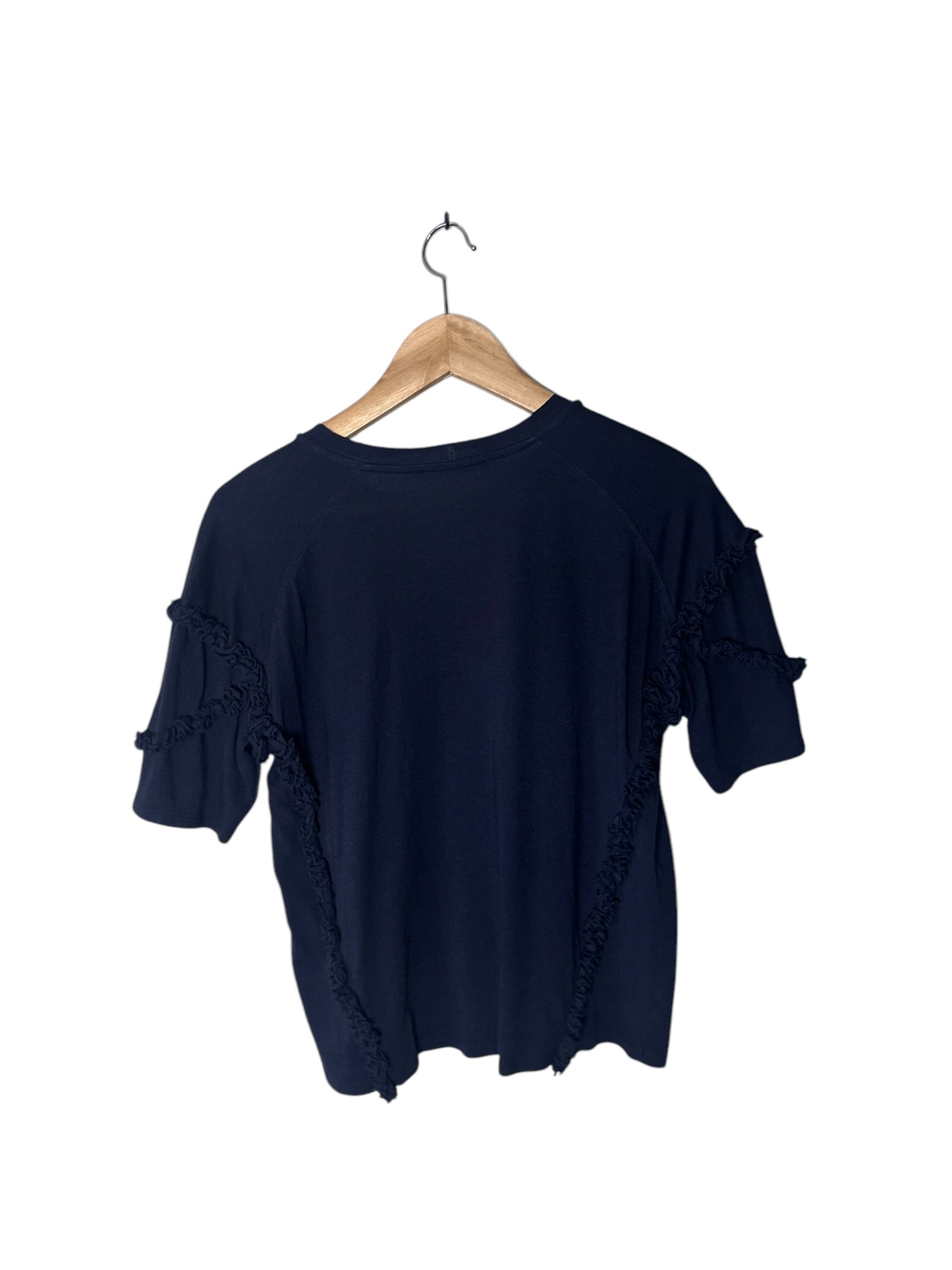 MAJE Navy Ruffle Short Sleeve Top