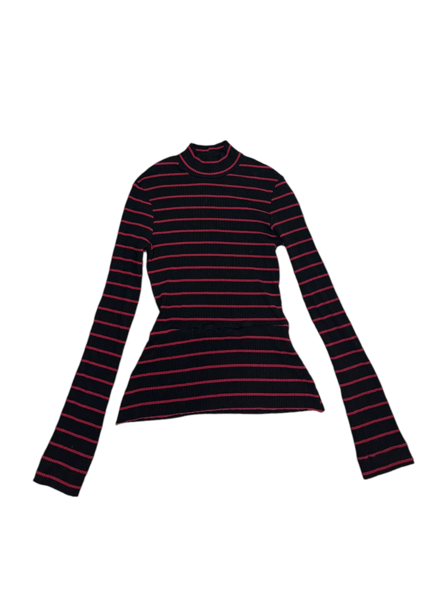 REFORMATION Navy Red Striped Peplum Turtleneck