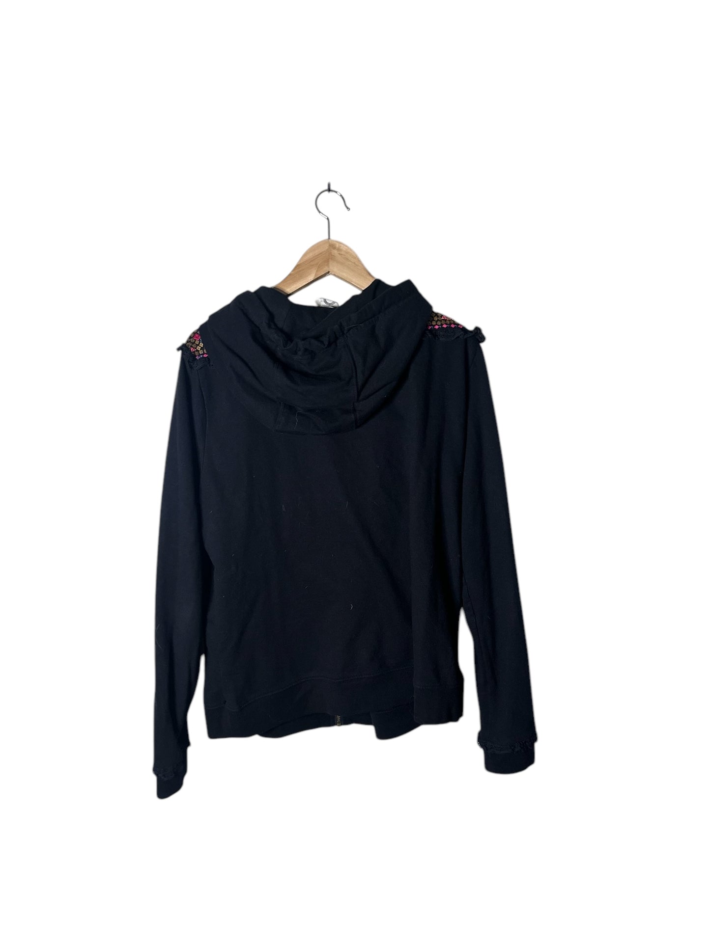 ANTHROPOLOGIE Black Embroidered Zip Up Hoodie