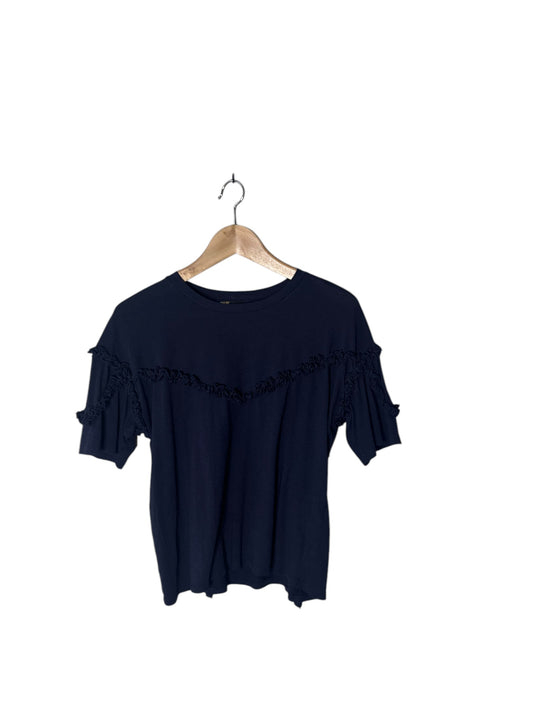 MAJE Navy Ruffle Short Sleeve Top