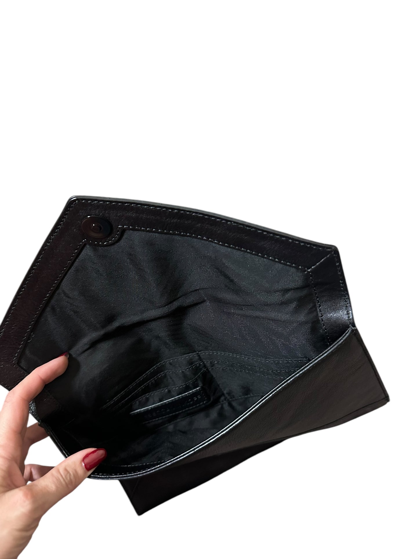 REBECCA MINKOFF Black Leather Large Flower Envelope Clutch