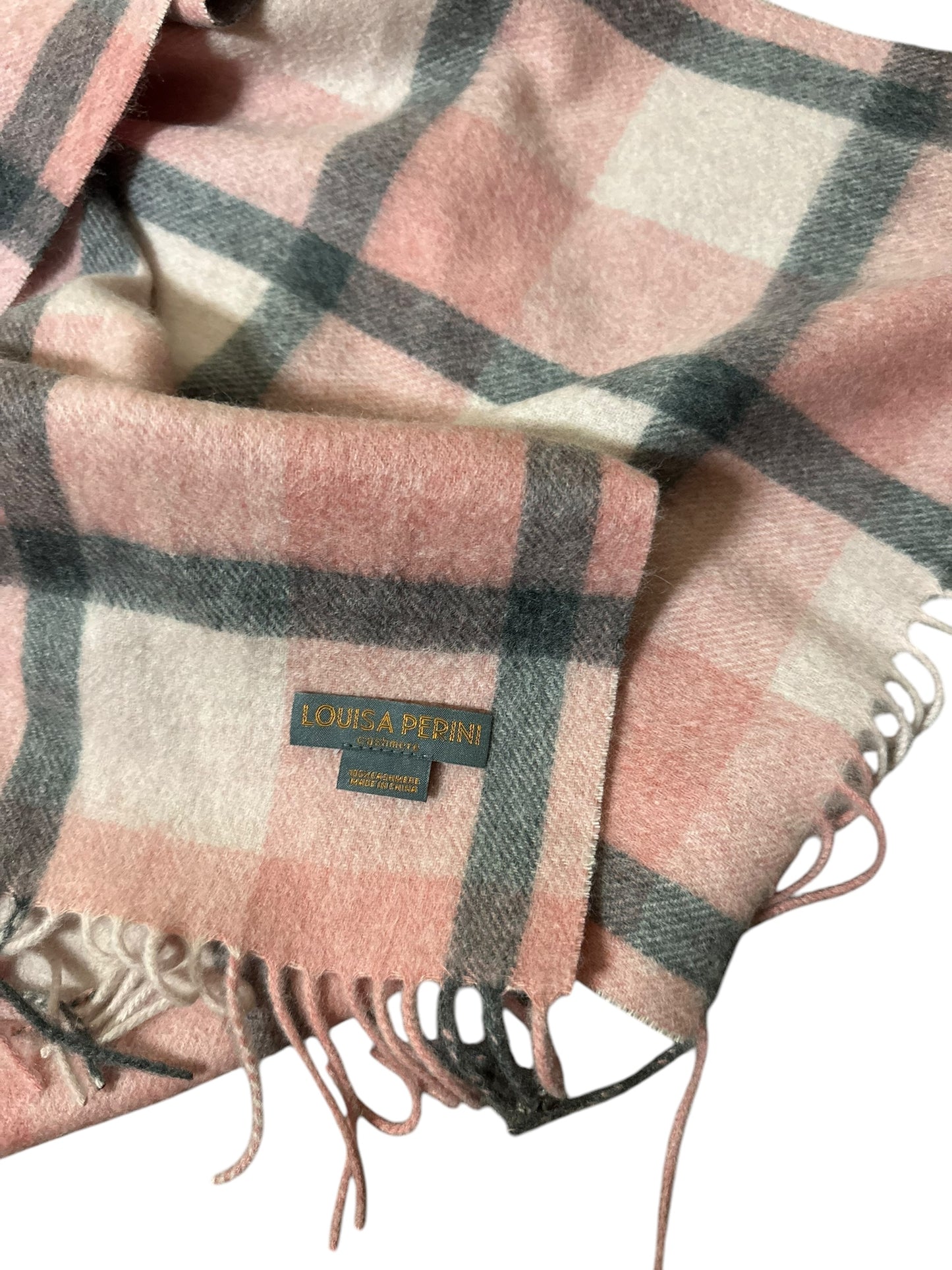 LOUISA PERINI Pink Gray Plaid Cashmere Scarf