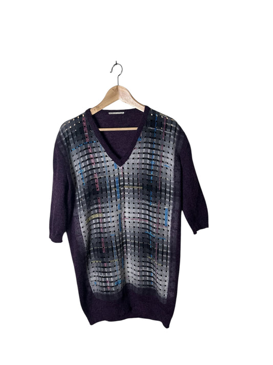 MARCO DE VINCENZO Purple Mohair Cut Out Plaid. Sweater