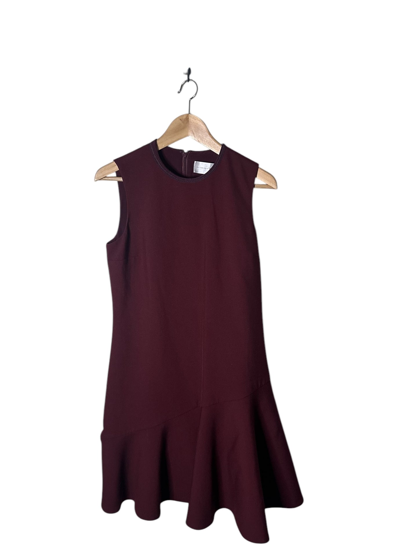 VICTORIA BECKHAM Burgundy Peplum Asymmetrical Dress