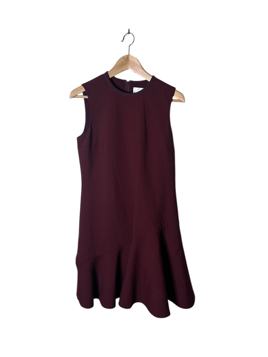 VICTORIA BECKHAM Burgundy Peplum Asymmetrical Dress