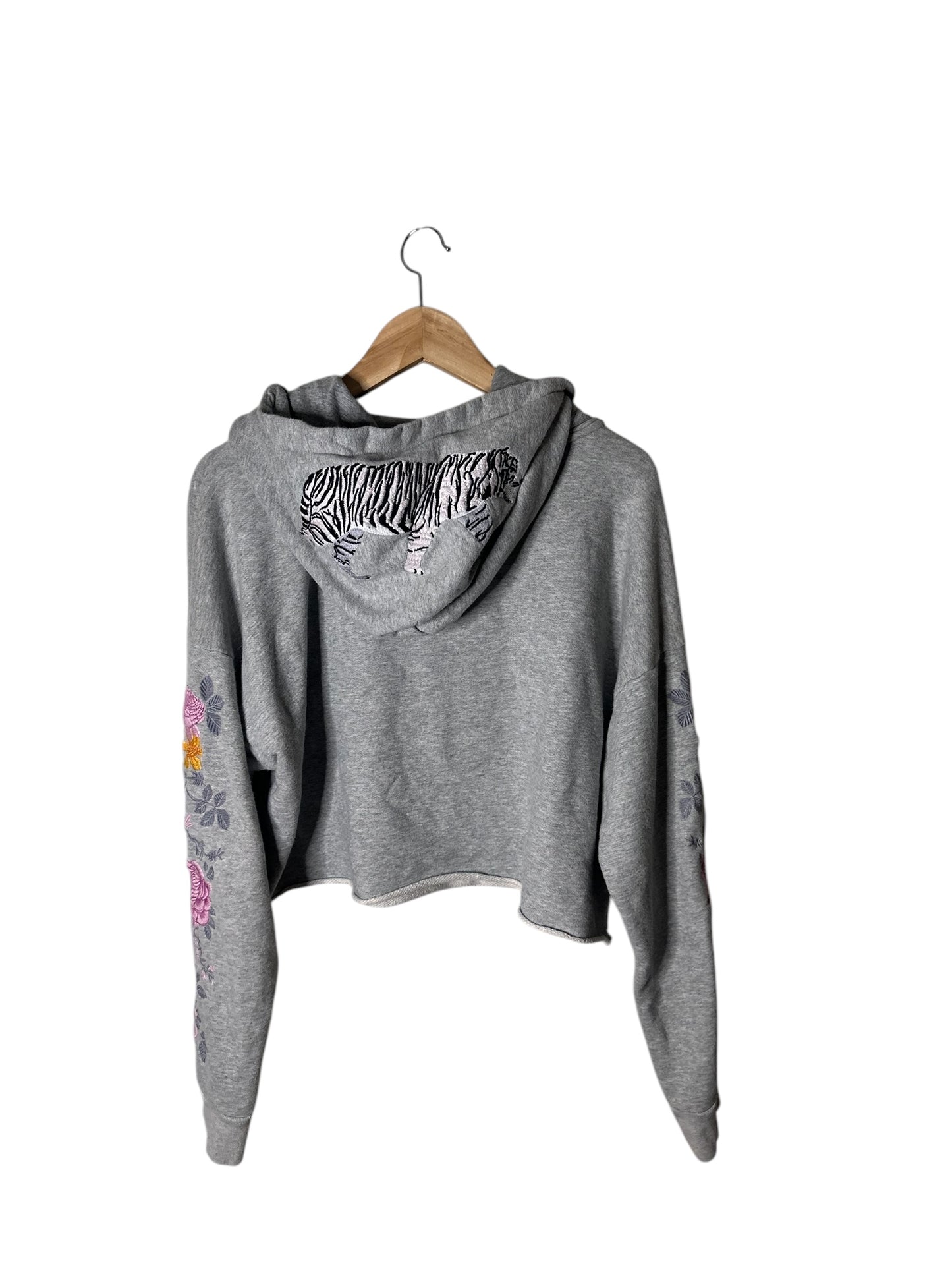 GOLDEN BY TNA Gray Embroidered Cropped Hoodie